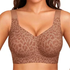 Leopard Print Seamless Wireless Gel Cup Plus Size Comfortable Everyday Bra-6