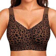 Leopard Print Seamless Wireless Gel Cup Plus Size Comfortable Everyday Bra-18