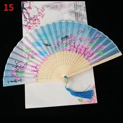 Silk Folding Fan with Bamboo Ribs & Tassel-19