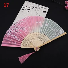 Silk Folding Fan with Bamboo Ribs & Tassel-21
