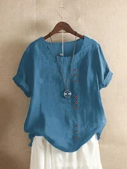 Women's Pure Cotton Solid Color Button Shirt for Spring and Autumn-8