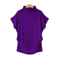 S-5XL Women's High Neck Short Sleeve Solid Color Summer Top-13