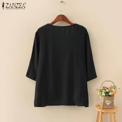ZANZEA Loose Three-Quarter Sleeve Cover-Up Cardigan-5
