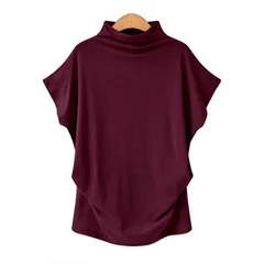 S-5XL Women's High Neck Short Sleeve Solid Color Summer Top-12