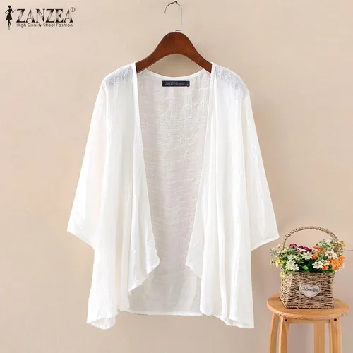 ZANZEA Loose Three-Quarter Sleeve Cover-Up Cardigan