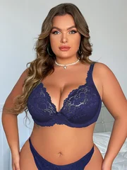 Reggiseno da donna sexy in pizzo traforato traspirante, taglie forti, sottile e tinta unita-6