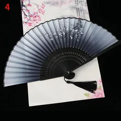 Silk Folding Fan with Bamboo Ribs & Tassel-8