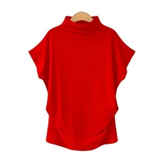 S-5XL Women's High Neck Short Sleeve Solid Color Summer Top-8