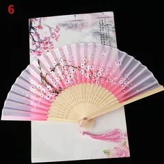 Silk Folding Fan with Bamboo Ribs & Tassel-10