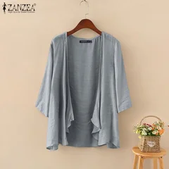 ZANZEA Loose Three-Quarter Sleeve Cover-Up Cardigan-2