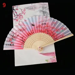 Silk Folding Fan with Bamboo Ribs & Tassel-13