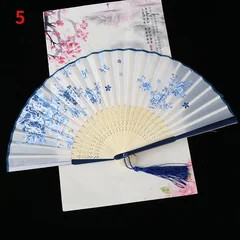 Silk Folding Fan with Bamboo Ribs & Tassel-9