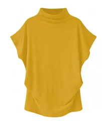 S-5XL Women's High Neck Short Sleeve Solid Color Summer Top-14