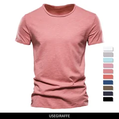 Usegiraffe Men's Crew Neck Slim Fit 100% Cotton Stretch Short Sleeve T-Shirt-1