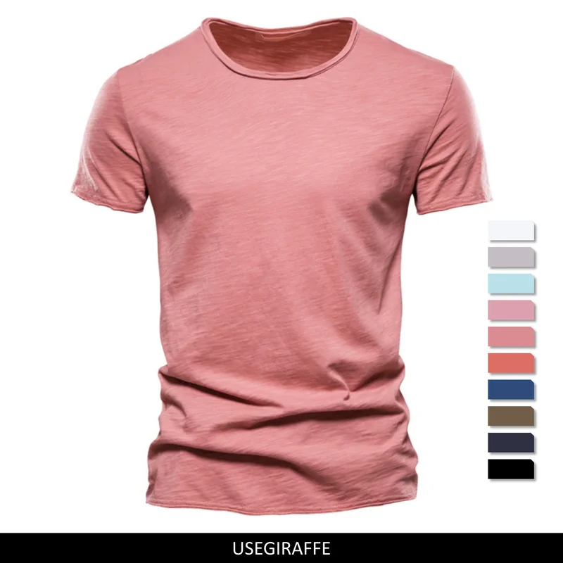 Usegiraffe Men's Crew Neck Slim Fit 100% Cotton Stretch Short Sleeve T-Shirt