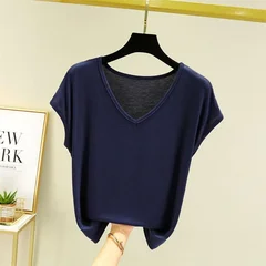 Women's Summer Modal V-Neck Basic Loose T-Shirt Base Layer Top-8