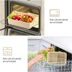Square Compartment Microwaveable Bento Box with Utensils Leak-Proof Food Container-4
