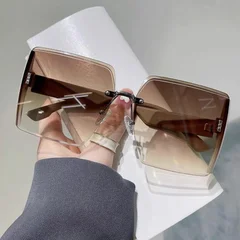 Occhiali da sole da donna montatura quadrata ampia lenti sfumate protezione UV occhiali da esterno-5