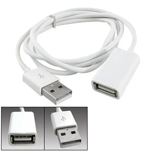 White PVC USB 2.0 Male to Female Extension Adapter Cable 1m 3ft