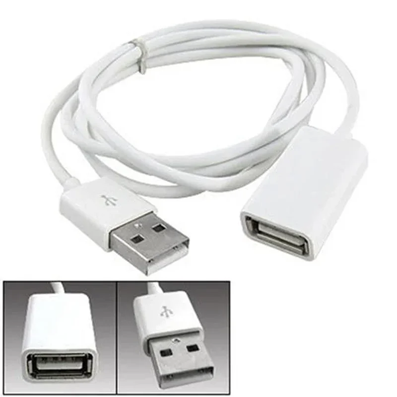 White PVC USB 2.0 Male to Female Extension Adapter Cable 1m 3ft