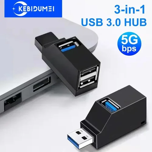 3-Port USB 3.0 Hub Mini OTG Adapter Splitter with 5Gbps High-Speed Transfer