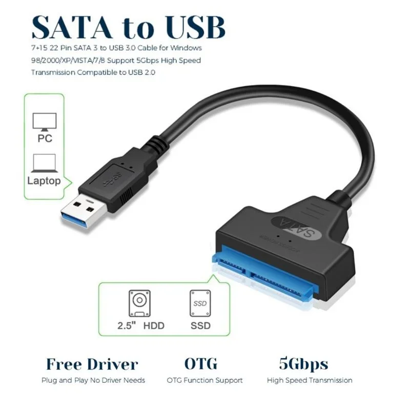 USB 3.0 to SATA 22-Pin Hard Drive Adapter Cable