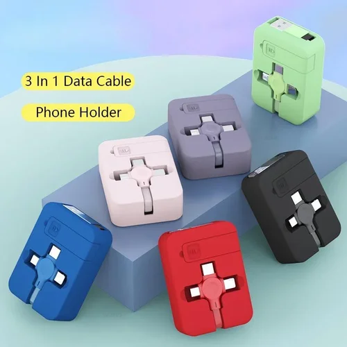 3-in-1 Retractable USB Charging Cable with Micro USB, Type-C & Lightning