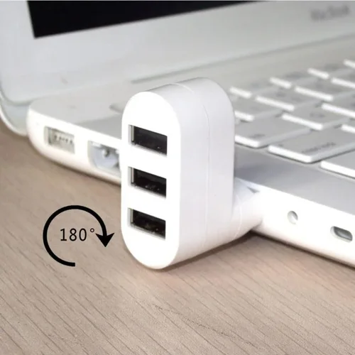 USB 3-Port Rotating Hub Splitter Mini Adapter