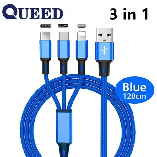 3-in-1 Universal Fast Charging Cable with USB, Type-C, and Apple Connectors