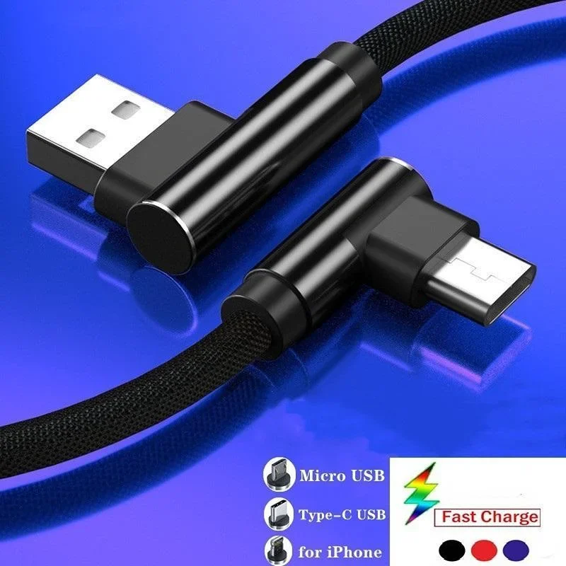 Nylon Braid 90 Degree 2.4A Fast Charging USB Type C Cable