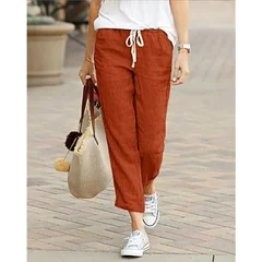 YYFS Women's Casual Solid Color Print Trousers-6
