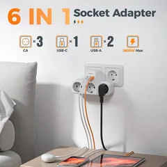 Tessan 6-in-1 Wall Outlet with 3 AC Ports, 2 USB-C and 1 USB-A-6
