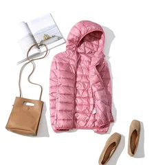 Women's Ultra-Light Short Hooded White Duck Down Jacket-5