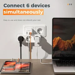 Tessan 6-in-1 Wall Outlet with 3 AC Ports, 2 USB-C and 1 USB-A-10