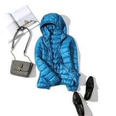 Women's Ultra-Light Short Hooded White Duck Down Jacket-10