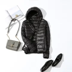 Women's Ultra-Light Short Hooded White Duck Down Jacket-2