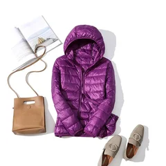 Women's Ultra-Light Short Hooded White Duck Down Jacket-7