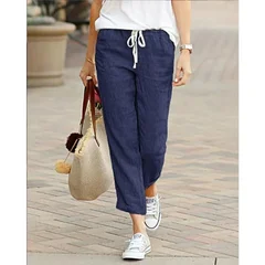 YYFS Women's Casual Solid Color Print Trousers-7