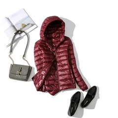 Women's Ultra-Light Short Hooded White Duck Down Jacket-11