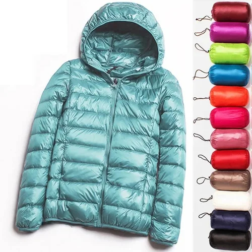 Women's Ultra-Light Short Hooded White Duck Down Jacket