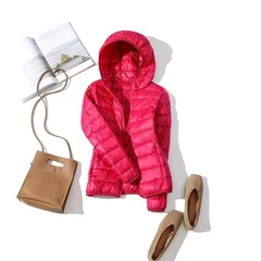 Women's Ultra-Light Short Hooded White Duck Down Jacket-8