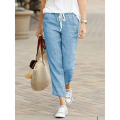 YYFS Women's Casual Solid Color Print Trousers-5