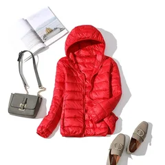 Women's Ultra-Light Short Hooded White Duck Down Jacket-3