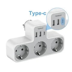 Tessan 6-in-1 Wall Outlet with 3 AC Ports, 2 USB-C and 1 USB-A-12