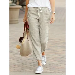 YYFS Women's Casual Solid Color Print Trousers-2