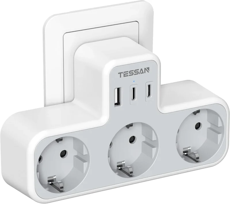 Tessan 6-in-1 Wall Outlet with 3 AC Ports, 2 USB-C and 1 USB-A