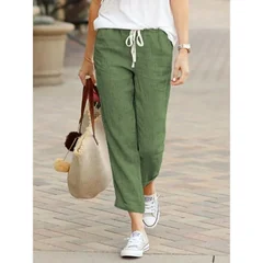 YYFS Women's Casual Solid Color Print Trousers-3