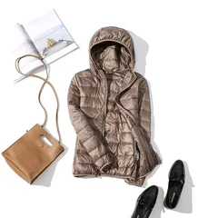 Women's Ultra-Light Short Hooded White Duck Down Jacket-9