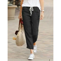 YYFS Women's Casual Solid Color Print Trousers-4
