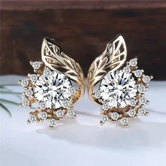Bohemian Leaf Flower Black Zircon Hoop Earrings for Women-7